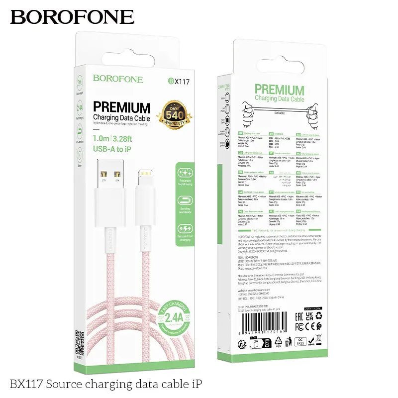 BOROFONE BX117 Source USB-A to Lightning iPhone charging cable, braided 1 m NZ